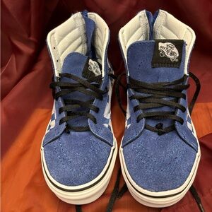 Vans high top dinosaur checkerboard blue suede